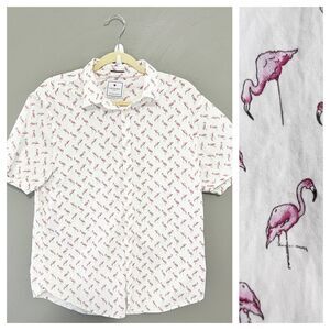Cactus Man Ricky Singh L Large White Short Sleeve Flamingo Button Up Slim Fit
